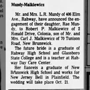 Marriage of Mundy / Malkiewicz